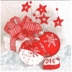 Serwetka  -3170-   czerwone bombki, gwiazdki
